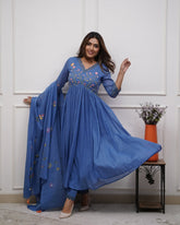 Serenity Cotton Blue Floral Anarkali Set - pasoya